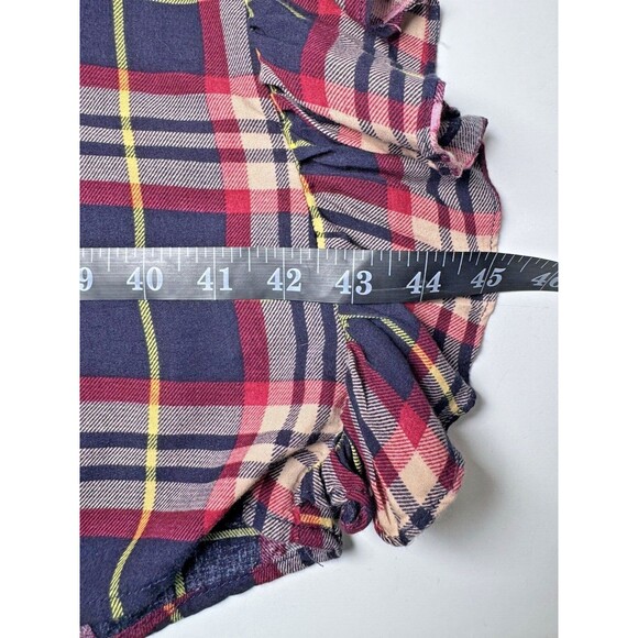 I Joah Womens Medium Oversized Plaid Ruffle Tunic Top Blue Red Poncho Boho Rayon - Picture 8 of 11